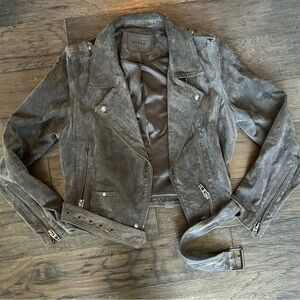 BLANK NYC Suede Moto Jacket Taupe Gray Size L Quiet Luxury Fall Classic